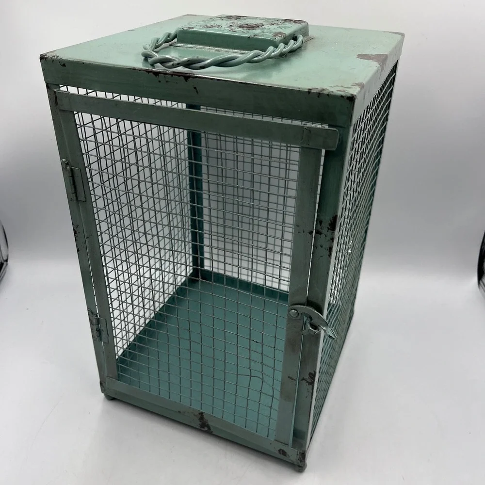 HomeGoods Decorative Lantern Teal Large Farmhouse Metal Mesh 12 x 7.5 x 7.5 Inch